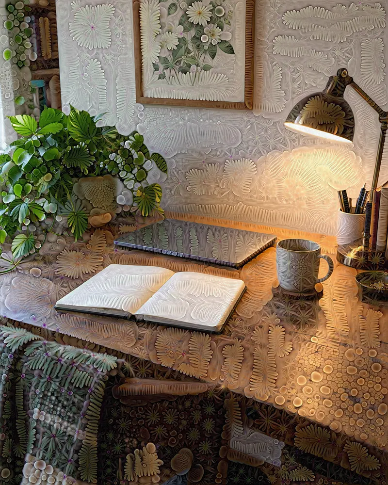 desk at dusk, grown